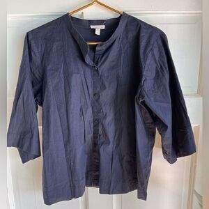 New Eileen fisher black quarter sleeve cotton button down blazer jacket